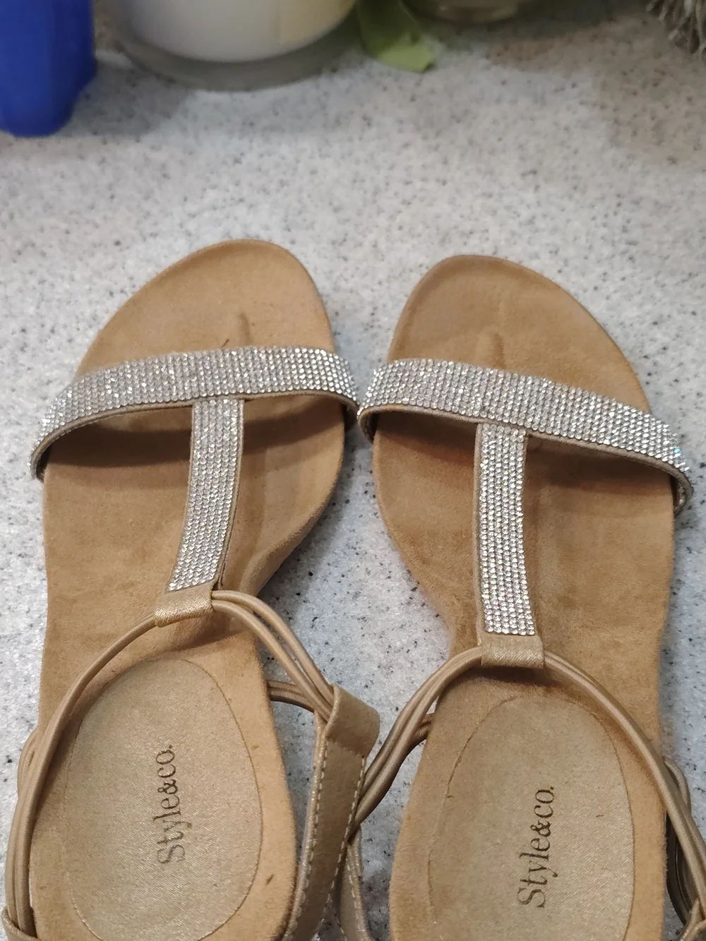 Style & Co.✨Tan Rhinestone T-Strap Sandals - Picture 2 of 7